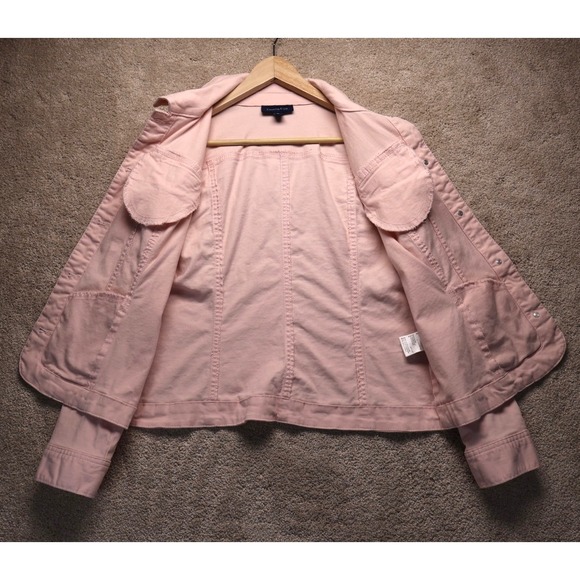 Charter Club Denim Jacket Womens PL Pink Button Front Pockets Cotton Blend Retro - Picture 13 of 13